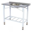 Pia Industrial Benfati Inox 430 180x53cm Pés Pintados Concretada Paneleiro Gradeado com 1 Cuba 816GR
