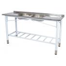 Pia Industrial Benfati Inox 430 180x53cm Pés Pintados Concretada Paneleiro Gradeado com 2 Cubas 818GR