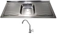 Pia Inox Fabrinox PS1200 120x52cm, cuba central com furo e torneira