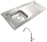 Pia Inox Fabrinox PSD1200E 120x52cm, cuba esquerda com furo e torneira