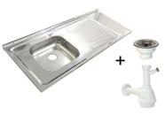 Pia Inox Fabrinox PSD1200E 120x52cm, cuba esquerda, válvula e sifão