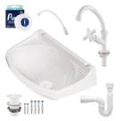 Pia Lavatorio Plastico Branco Parafusar na Parede Kit Completo Pia Lavatorio Plastico Branco Parafusar na Parede Kit Completo