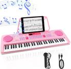Piano de teclado WOSTOO Kids 61 teclas com suporte e microfone rosa