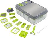 Picador de vegetais e cortador de mandolina 12 em 1 com recipiente cinza Picador de vegetais e cortador de mandolina 12 em 1 com recipiente cinza