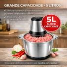 Picador Processador Triturador de Alimentos Elétrico 5L Inox Grande Moedor Carne Legumes e Temperos Multiprocessador Mixer 220V