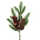 Pick arranjo natalino folhagem, Pinha e Azevinho Berry vermelho 45 cm
