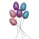 Pick Decorativo Ovos com Glitter Azul, Roxo e Rosa de Páscoa - 21cm - 6 unidades - Rizzo