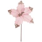 Pick natalino Flor Bico de Papagaio aveludado rosa claro com glitter champanhe 30 cm