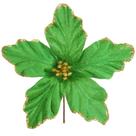 Pick natalino Flor Poinsétia Bico de Papagaio verde com glitter champanhe dourado 17 cm