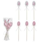 PICK OVO PASCOA. C/6 UND (ROSA BRANCO) 6cm
