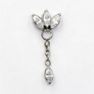 Piercing 3 pétalas c/ pingente zircônia Cristal - Titânio
