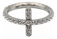 Piercing Argola Click Cruz Cravejada Com Pedra Cristal