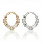 Piercing Argola Cristais Luxo Clicker Segmento Aço Cirurgico Ouro PVD Cor:PrateadoTamanho:8mm (M)