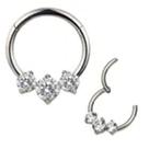 Piercing Argola Titânio Clicker com 3 Pedras Zircônia 1.2*10mm
