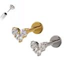 Piercing Coração c/ Pedras Sem Rosca Aço Cirurgico Ouro PVD