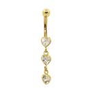 Piercing de ouro 18k de umbigo com 3 corações