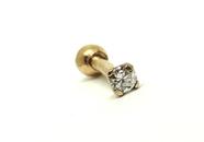 Piercing de ouro 18k haste reta com zirconia