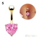 Piercing De Umbigo Dourado Ou Prata Coração Branco Ou Rosa