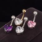Piercing De Umbigo Dourado Ou Prata Coração Branco Ou Rosa