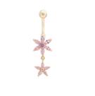 Piercing De Umbigo Dourado Pendurado Aço Cirúrgico Flor Rosa Piercing De Umbigo Dourado Pendurado Aço Cirúrgico Flor Rosa