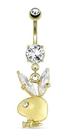 Piercing De Umbigo Playboy Dourado Pedra Zirconia Pingente