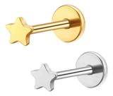 PIERCING ESTRELA, TITANIO, ASTM F-136, POLIDO,ROSCA INTERNA, BASE PLANA Tam: 1.0*8+4