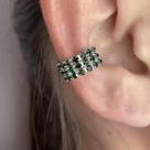 Piercing Fake De Orelha 3 Voltas De Strass Esmeralda Folheado A Prata Antialérgico - BSPRI19 P Piercing Fake De Orelha 3 Voltas De Strass Esmeralda Folheado A Prata Antialérgico - BSPRI19 P