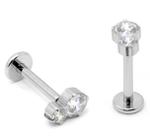Piercing Labret Pin Push Mini Cluster Aço Cirúrgico 2 Pedras Zircônias