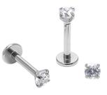 Piercing Labret Ponto de Luz Titânio com Zircônias Rosca Interna