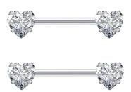 Piercing Para Mamilo Prata Pedra Zirconia Flor Coração Par Piercing Para Mamilo Prata Pedra Zirconia Flor Coração Par