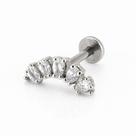 Piercing Prata 925 Curvado Com Gotas De Zircônia Base Reta