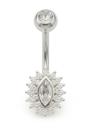 Piercing Prata 925 Para Umbigo Com Zircônia Losango Cristal