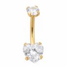 Piercing Umbigo Aço Cirúrgico PVD Dourado Coração com Zircônias
