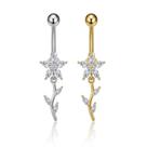 Piercing umbigo flor luxo com zircônias - Aço cirúrgico/Semijoia Cor:Dourado