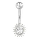 Piercing Umbigo Prata 925 Legítima Redondo Com Zircônia