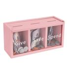 Piggy Bank Mczxon Spend Save Give para crianças rosa acrílico/madeira