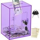 Piggy Bank Vcertcpl acrílico transparente G-Large 3,6 L com fechadura roxa