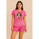 Pijama Adulto Feminino Roupa de Dormir Estampado Desenho Animado Leve Poliester Blusinha Shorts