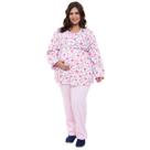 Pijama Amamentação Modelo Plus Size Flanelado Rosa