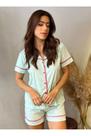 Pijama ameriano feminino tam m de malha verde c/ rosa