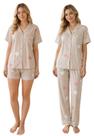 Pijama Americano Feminino 3 Peças Camisa Manga Curta, Calça e Short Cor:BegeTamanho:M Pijama Americano Feminino 3 Peças Camisa Manga Curta, Calça e Short Cor:BegeTamanho:M