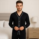 Pijama Americano Masculino Adulto Inverno Calça Manga Longa Pós Cirúrgico Botões que Abrem