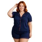 Pijama Americano Plus Size Blusa com Botões que Abrem e Short Brenda 50 52 54 56