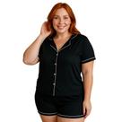 Pijama Americano Plus Size Blusa com Botões que Abrem e Short Brenda 50 52 54 56