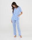 Pijama Camiseiro Longo Feminino Floral Macio Azul Celeste Lohe
