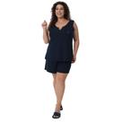 Pijama Canelado Feminino Victory Básico Com Camiseta Regata Com Bordado e Shorts Doll Texturizada Plus Size