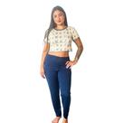 Pijama Cropped Estampa Personagem Calça Lisa Confortável Adulto Moda Noturna