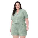 Pijama Curto com Abertura Frontal Plus Size Verde Floral
