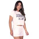 Pijama Curto Feminino Baby Doll Cropped Bordado Rei Leão