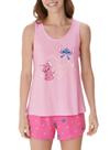 Pijama Curto Regata Malwee 1000133429 Feminino Stitch Malha Algodão T. P/GG